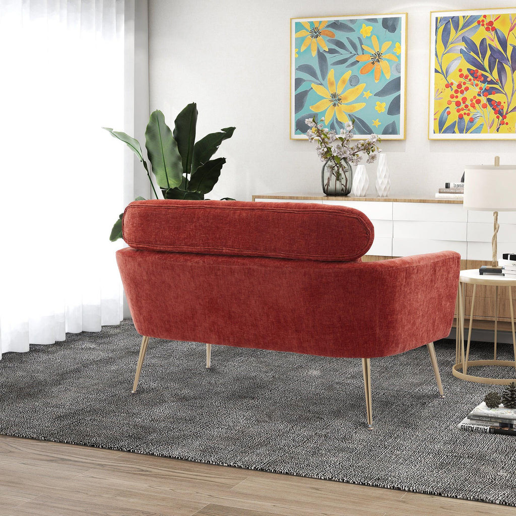 WIIS' IDEA™ Modern Chenille Loveseat Sofa With Gold Metal Legs - Terracotta