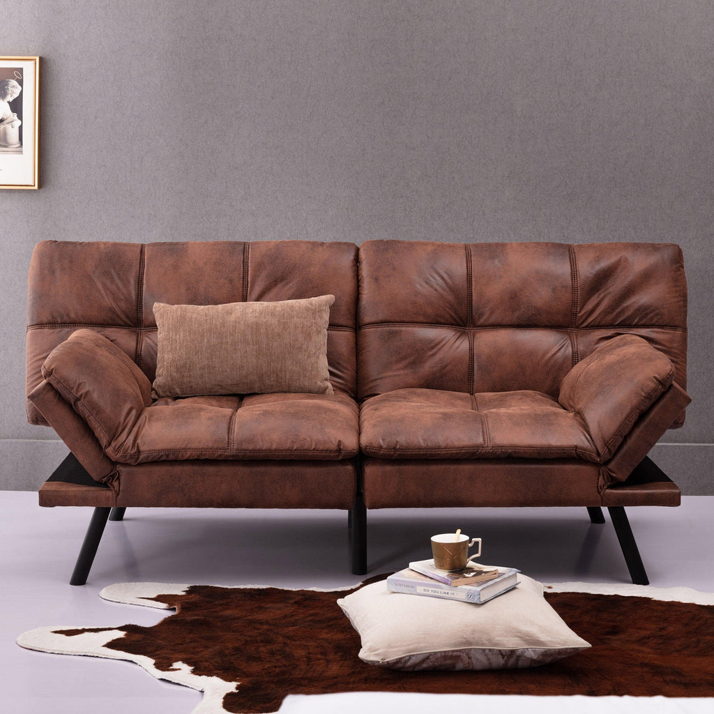 Modern Convertible Memory Foam Futon Sofa Bed & Folding Sleeper Sofa - Brown