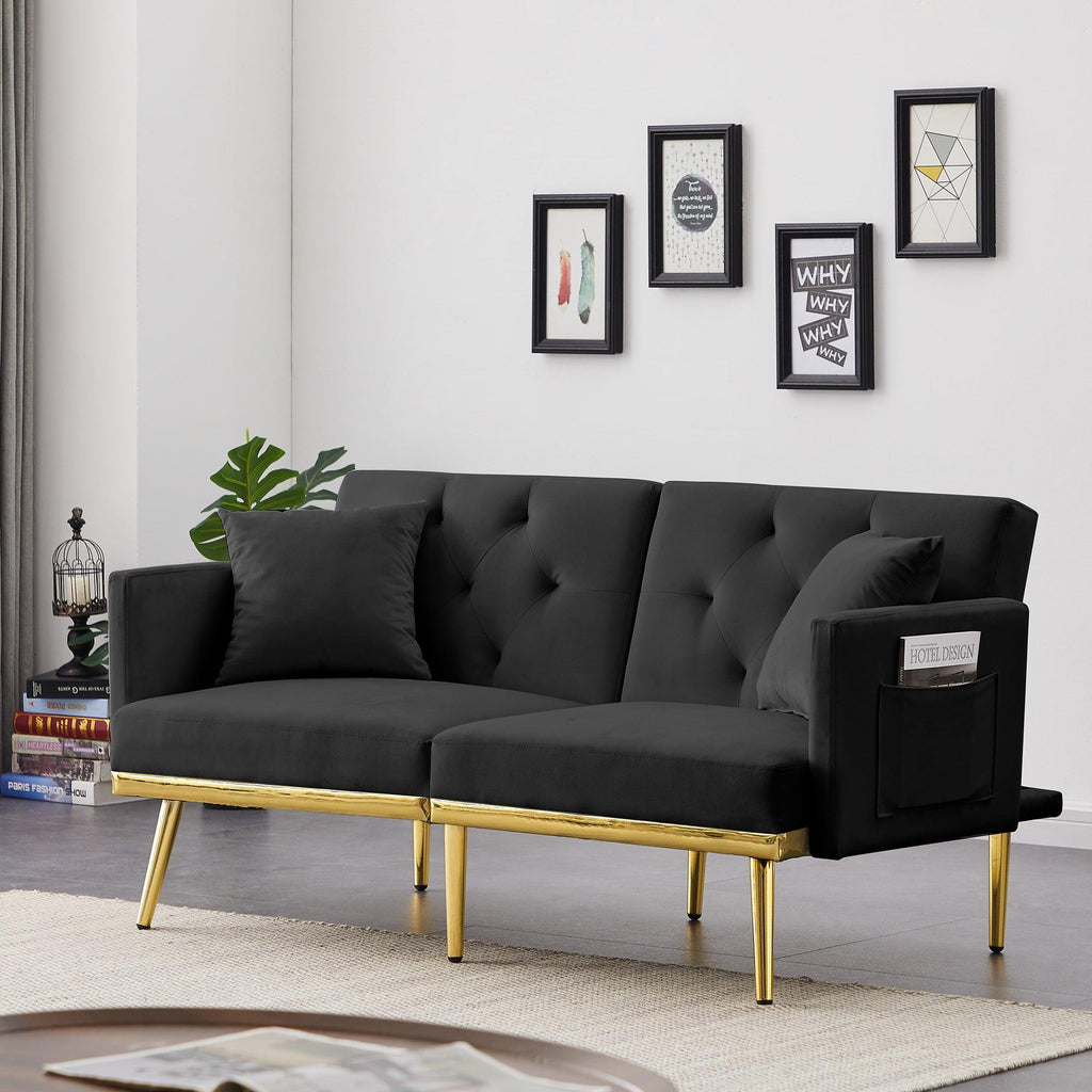 Modern Design Velvet  Sofa Bed With Multiple Adjustable Positions - Black