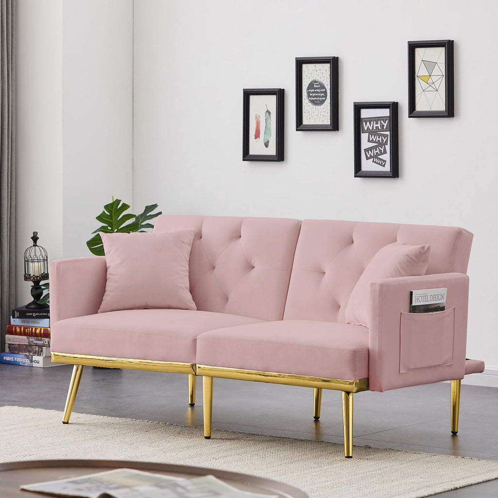 Modern Design Velvet  Sofa Bed With Multiple Adjustable Positions - Pink