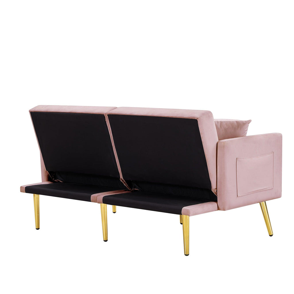 Modern Design Velvet  Sofa Bed With Multiple Adjustable Positions - Pink