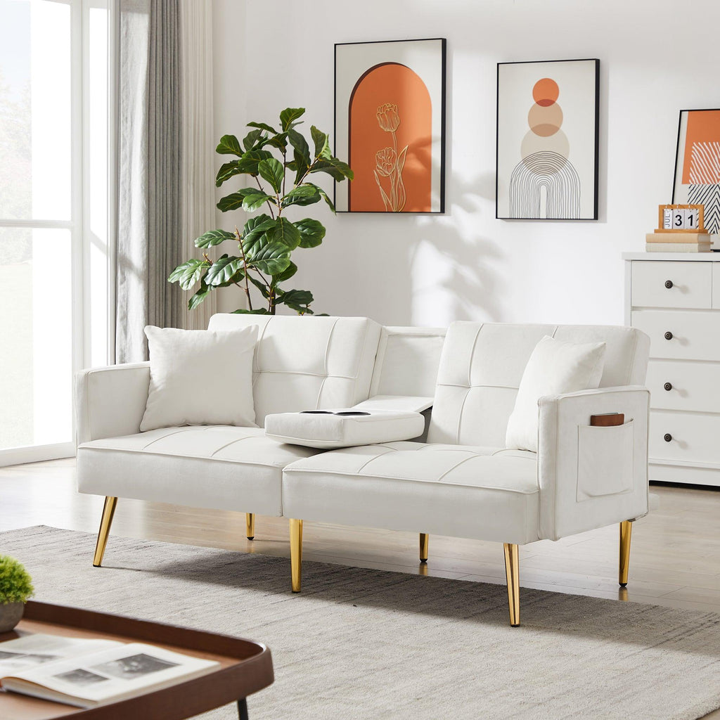 WIIS' IDEA™ Modern Design Velvet Sofa Bed With Multiple Adjustable Positions - White