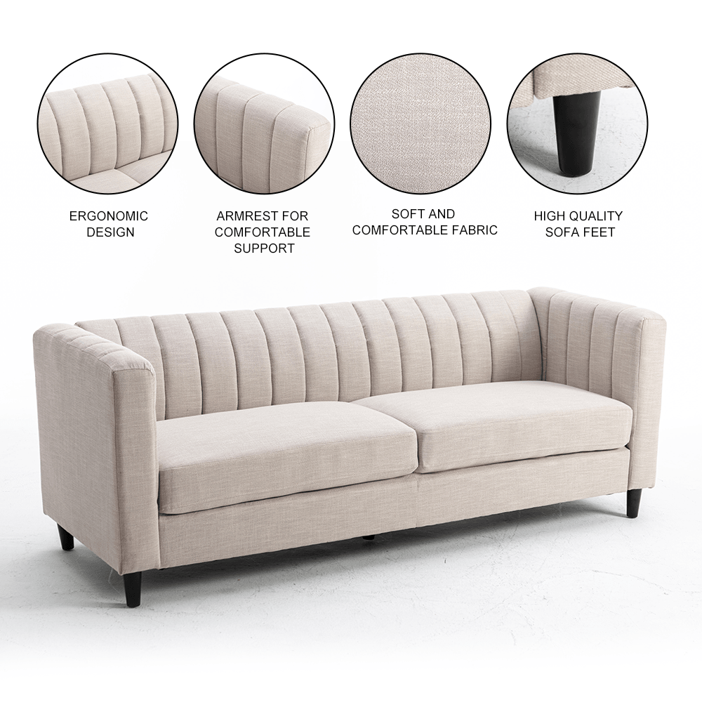 WIIS' IDEA™ Modern Fabric Cotton 3 Seater Sofa - White