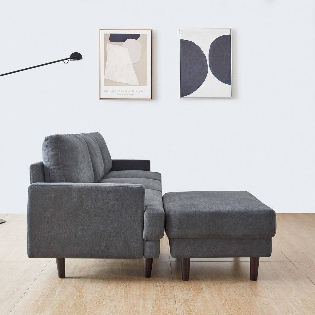 Modern L-shaped Fabric Sofa 3 Seater With Ottoman-Dark gray