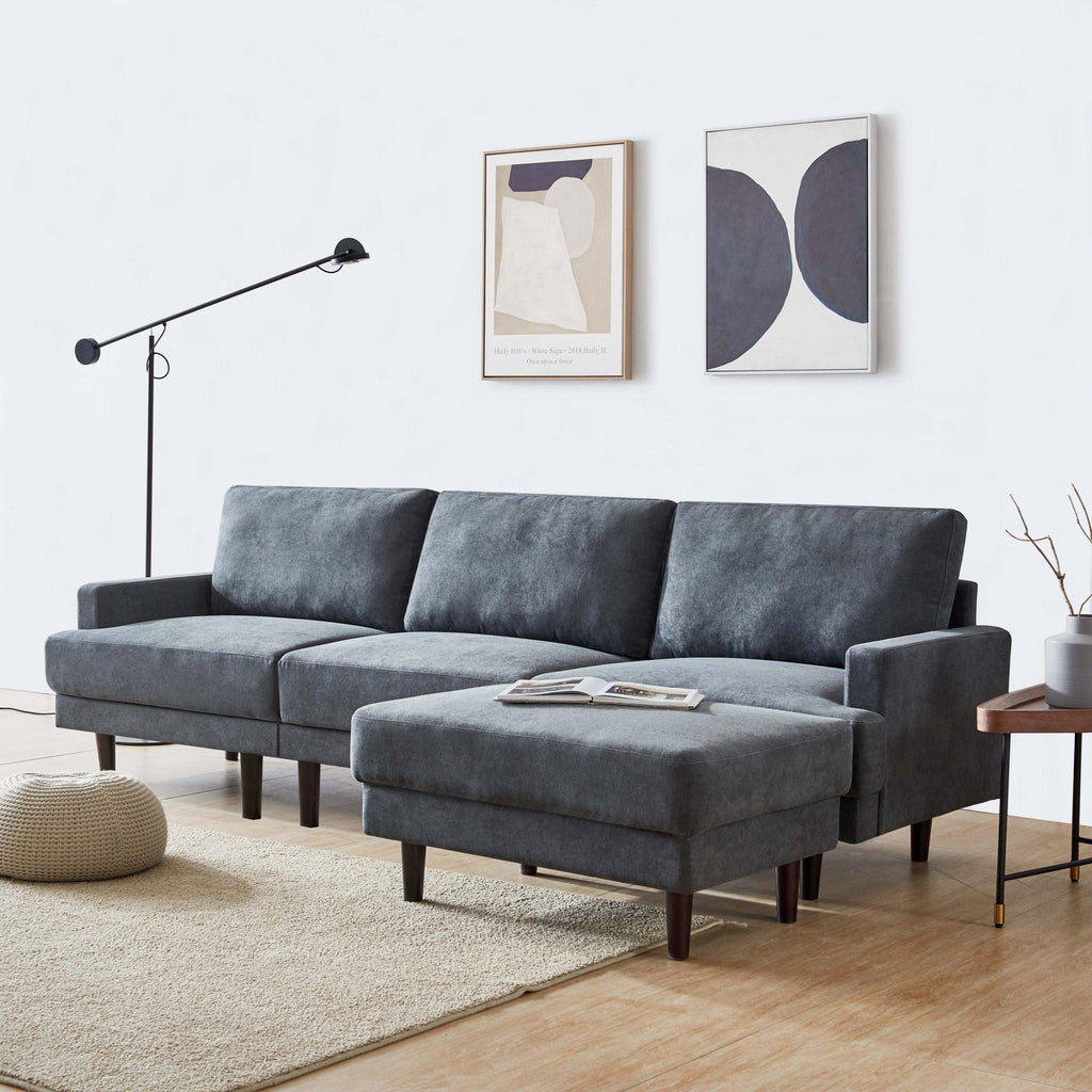 WIIS' IDEA™ Modern L-shaped Fabric Sofa 3 Seater With Ottoman - Dark Grey - WIIS' IDEA™ | Original Furniture Online Store