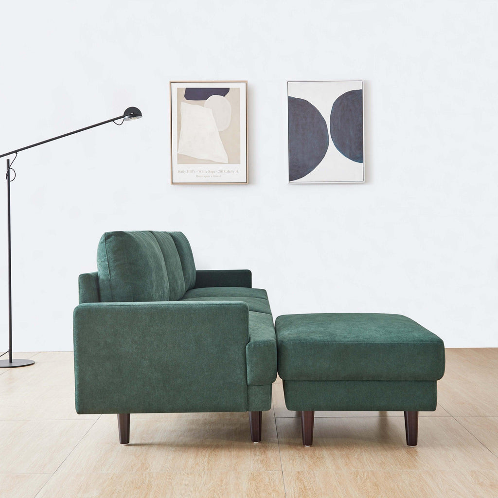 Modern L-shaped Fabric Sofa 3 Seater With Ottoman - Emerald