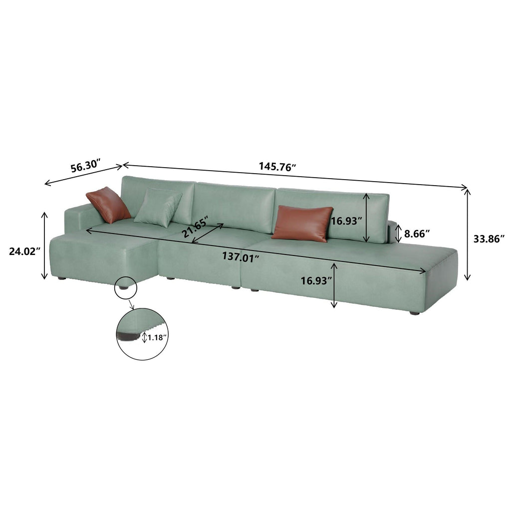 WIIS' IDEA™ Modern L-Shaped Sectional Sofa With Soft Linen Fabrics - Green