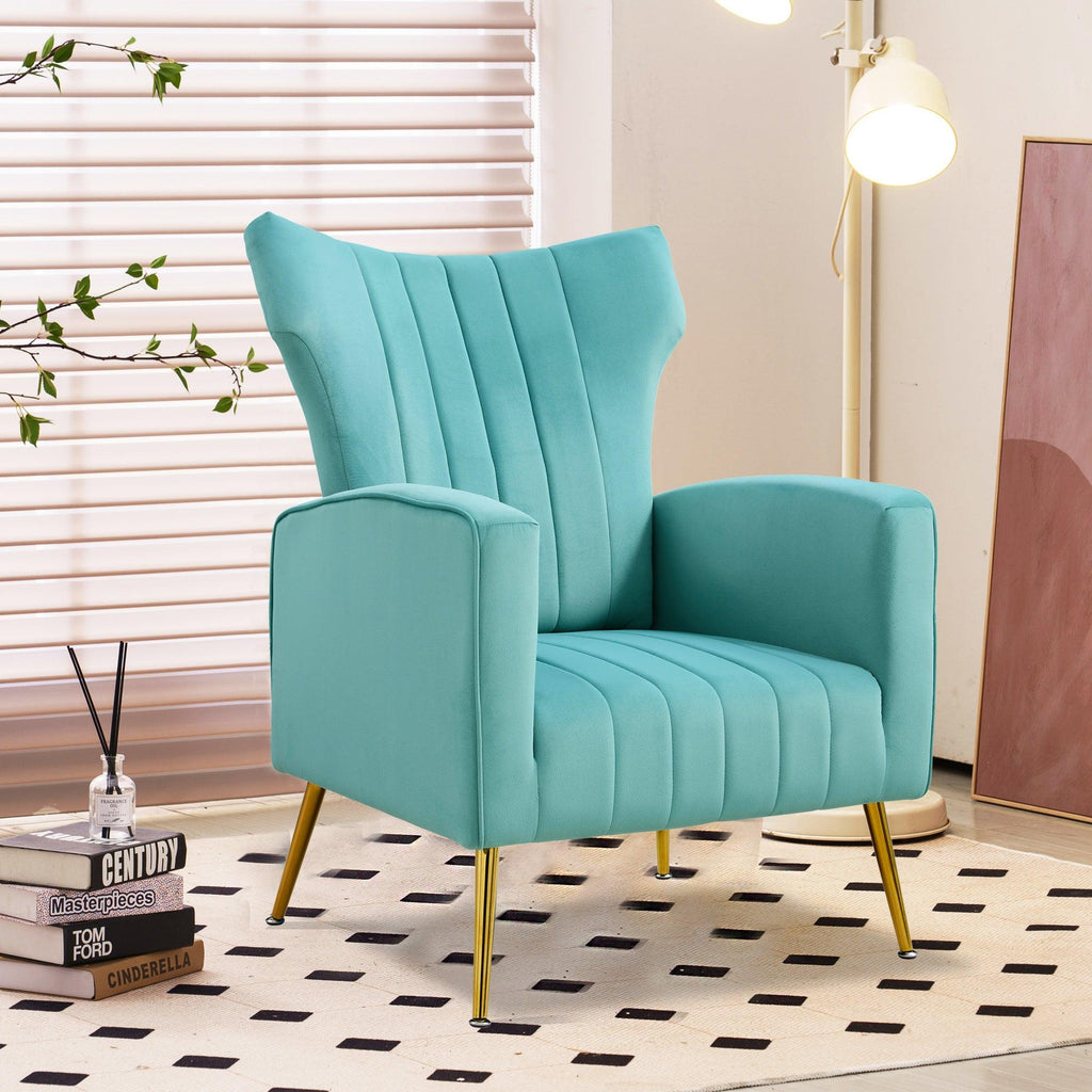 WIIS' IDEA™ Modern Velvet Armchair With Gold Metal Legs - Blue - WIIS' IDEA™ | Original Furniture Online Store
