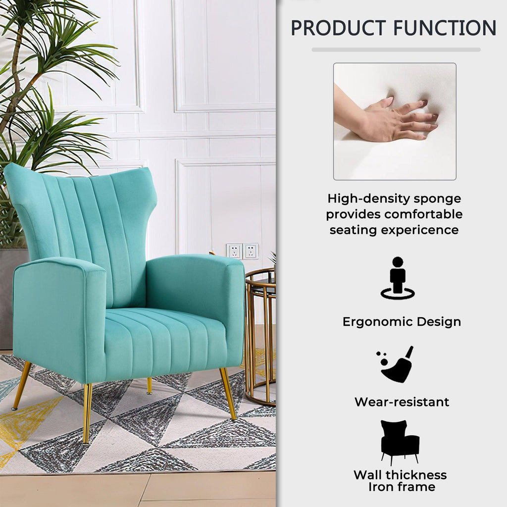 WIIS' IDEA™ Modern Velvet Armchair With Gold Metal Legs - Blue - WIIS' IDEA™ | Original Furniture Online Store