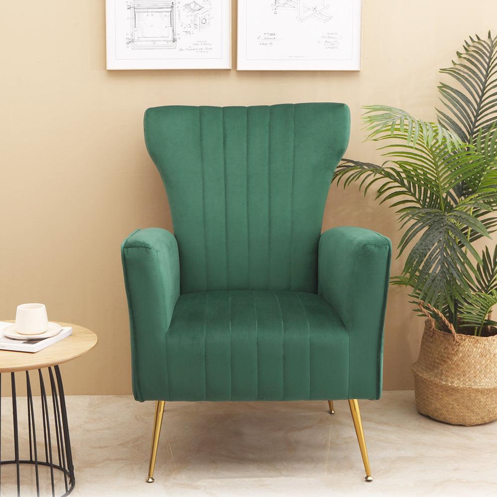 WIIS' IDEA™ Modern Velvet Armchair With Gold Metal Legs - Green