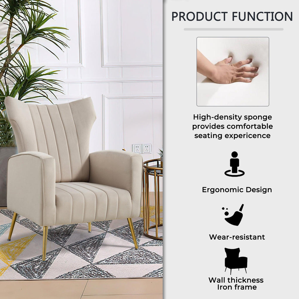 WIIS' IDEA™ Modern Velvet Armchair With Gold Metal Legs - Grey - WIIS' IDEA™ | Original Furniture Online Store