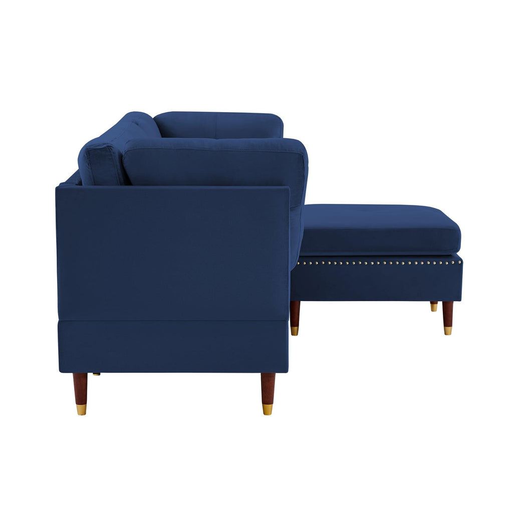 WIIS' IDEA™ Modern Velvet L-Shaped Sectional Sofa Couch With Ottoman - Blue