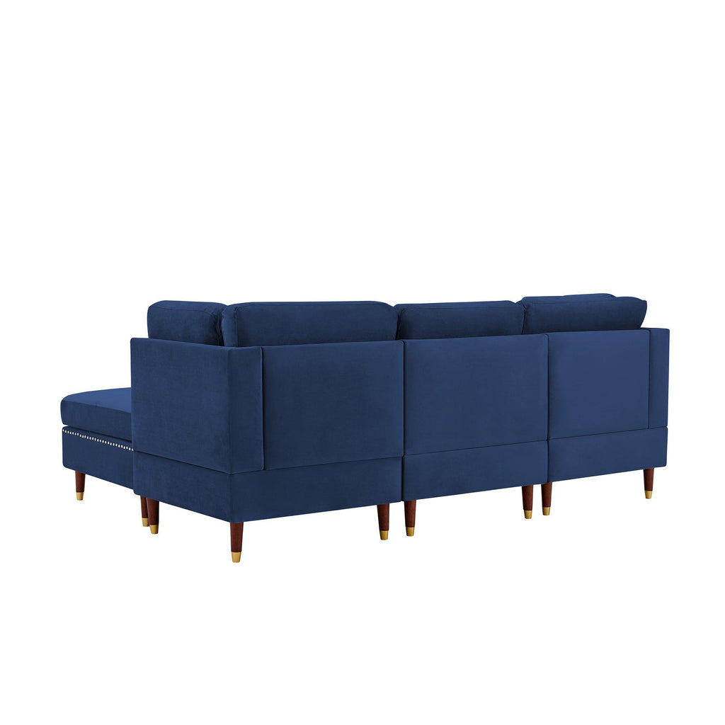 WIIS' IDEA™ Modern Velvet L-Shaped Sectional Sofa Couch With Ottoman - Blue