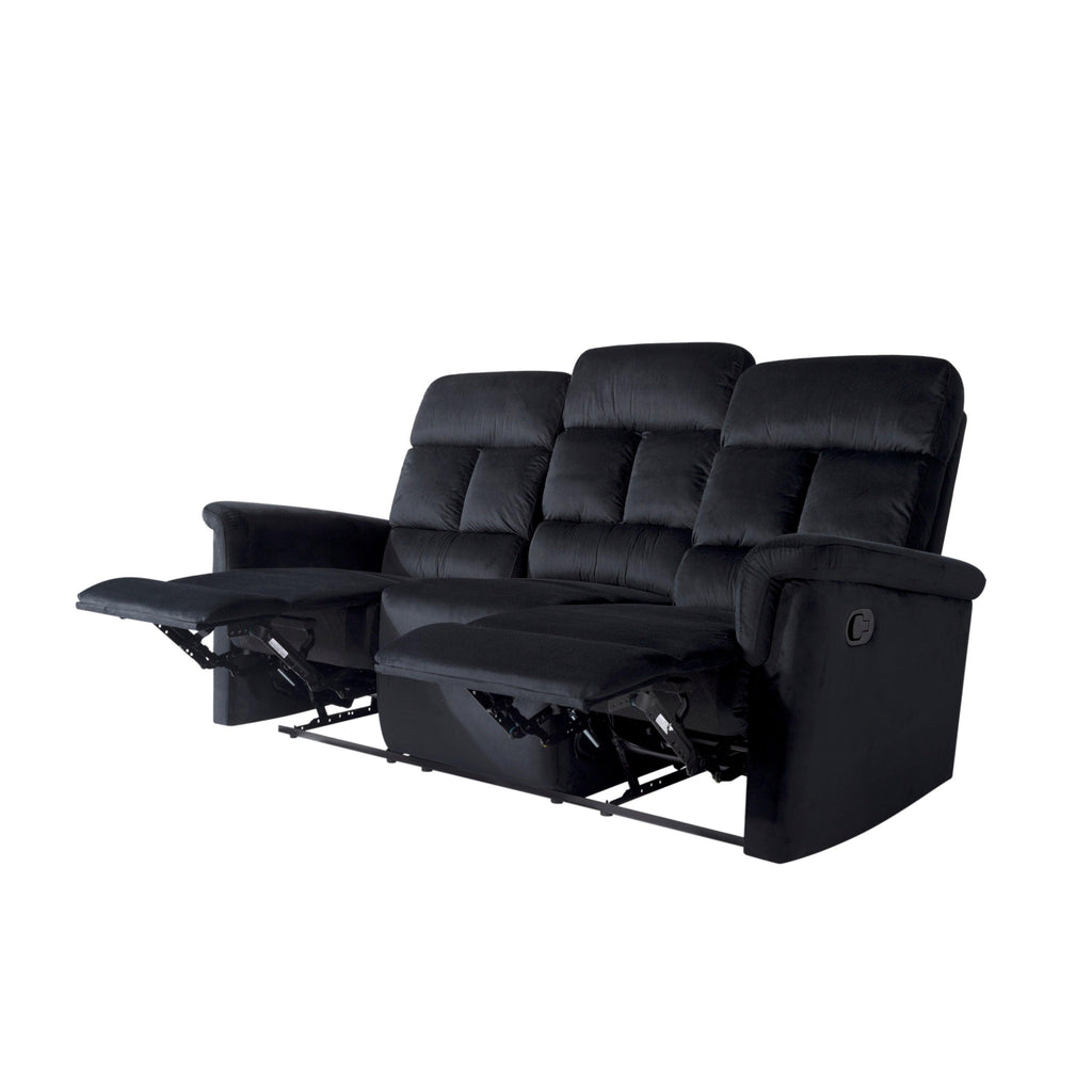 WIIS' IDEA™  Modern Velvet Reclining 3 Seaters Sofa - Black