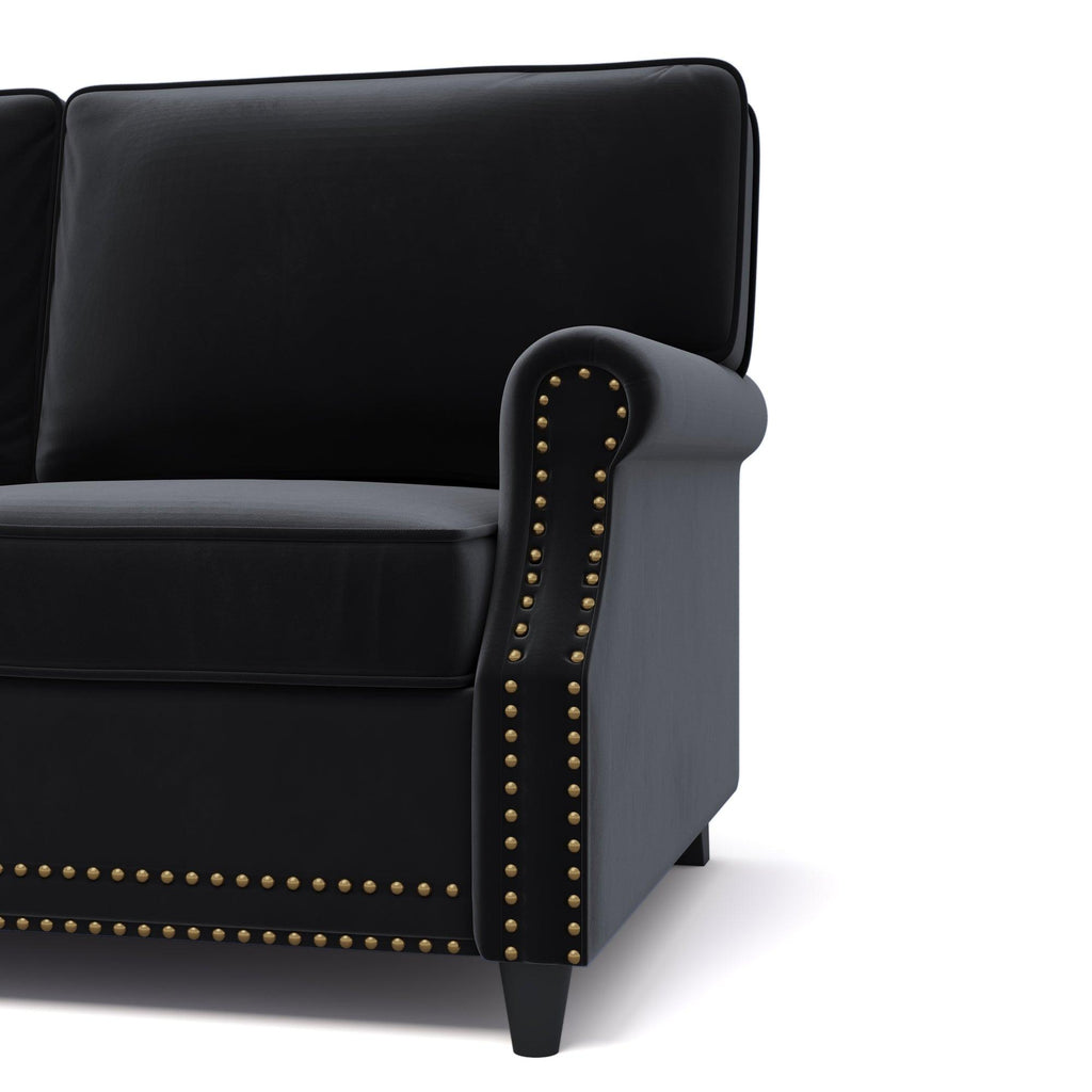 WIIS' IDEA™ Modern Velvet Rolled Arm Loveseat Sofa Upholstered With Deep Seat - Black