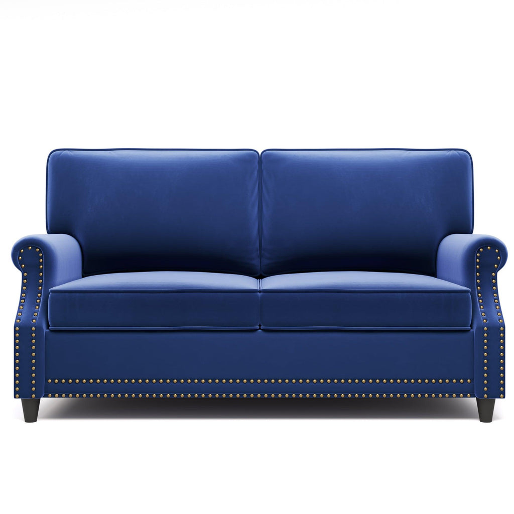 WIIS' IDEA™ Modern Velvet Rolled Arm Loveseat Sofa Upholstered With Deep Seat - Blue