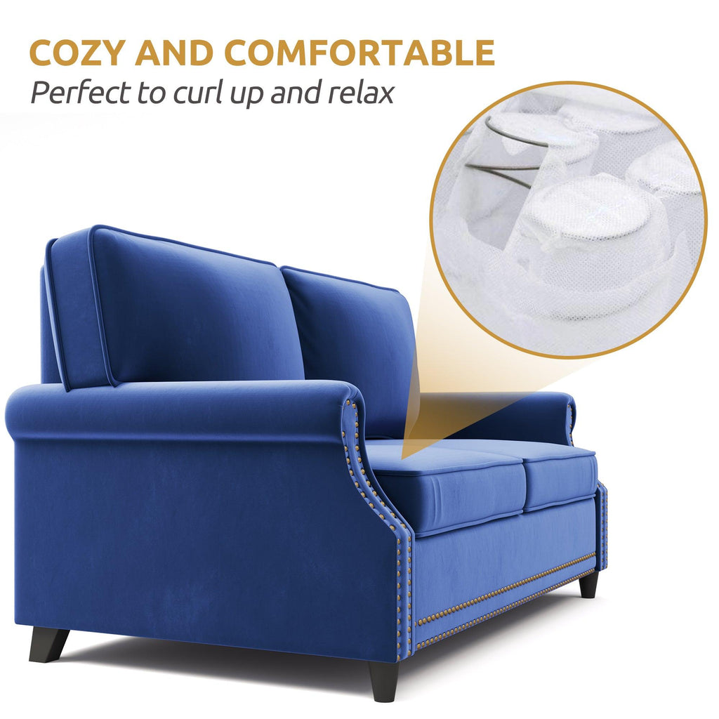 WIIS' IDEA™ Modern Velvet Rolled Arm Loveseat Sofa Upholstered With Deep Seat - Blue