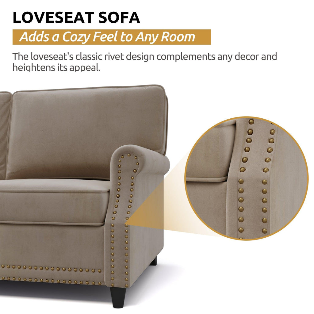 WIIS' IDEA™ Modern Velvet Rolled Arm Loveseat Sofa Upholstered With Deep Seat - Camel