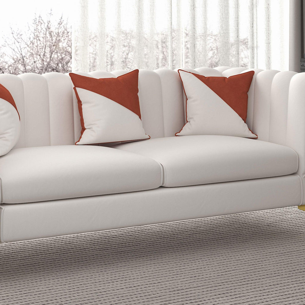 Modern Velvet Upholstered Tuxedo Sofa With Deep Channel Tufting - Beige