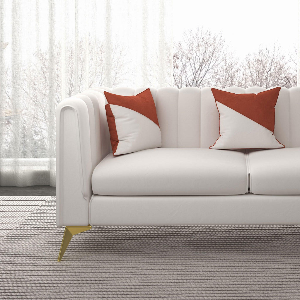 Modern Velvet Upholstered Tuxedo Sofa With Deep Channel Tufting - Beige