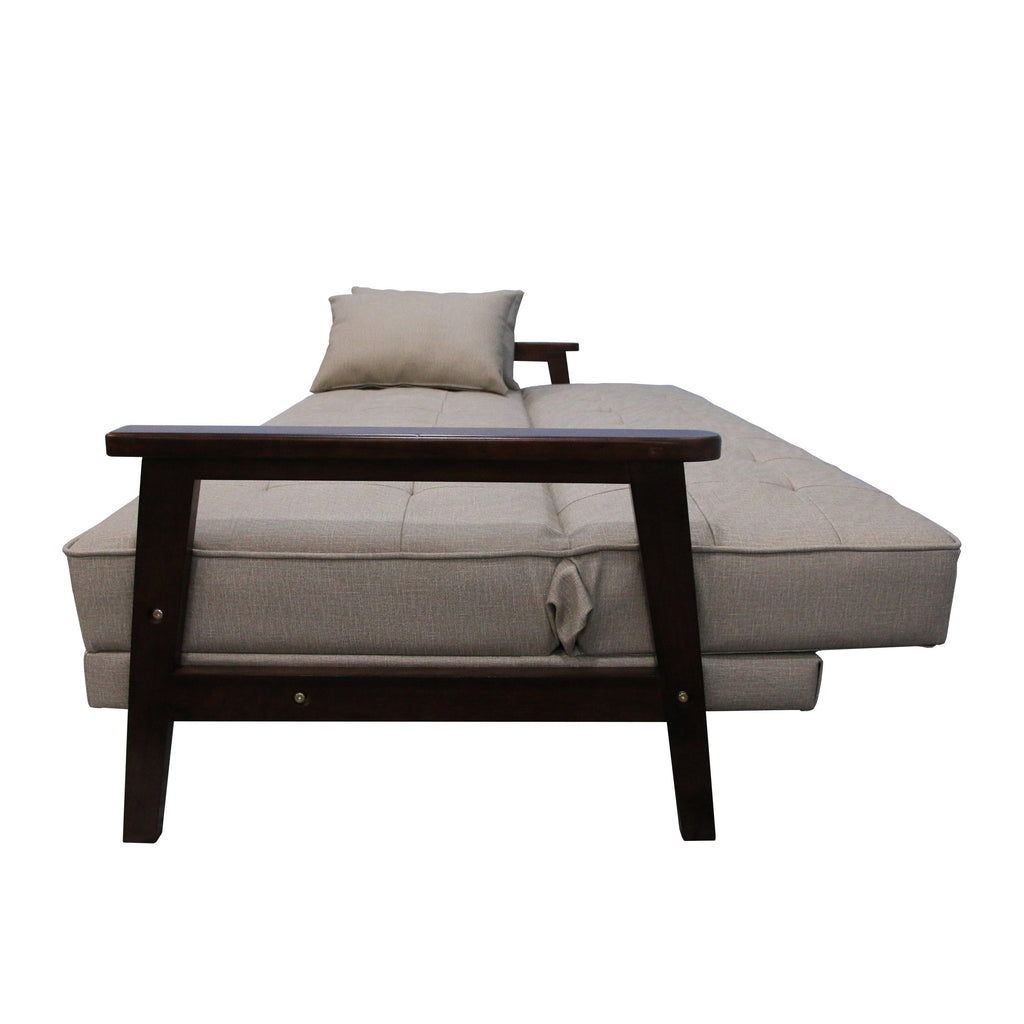 WIIS' IDEA™ Natural Fiber Leather Sofa Bed With Wood Armrest - Beige