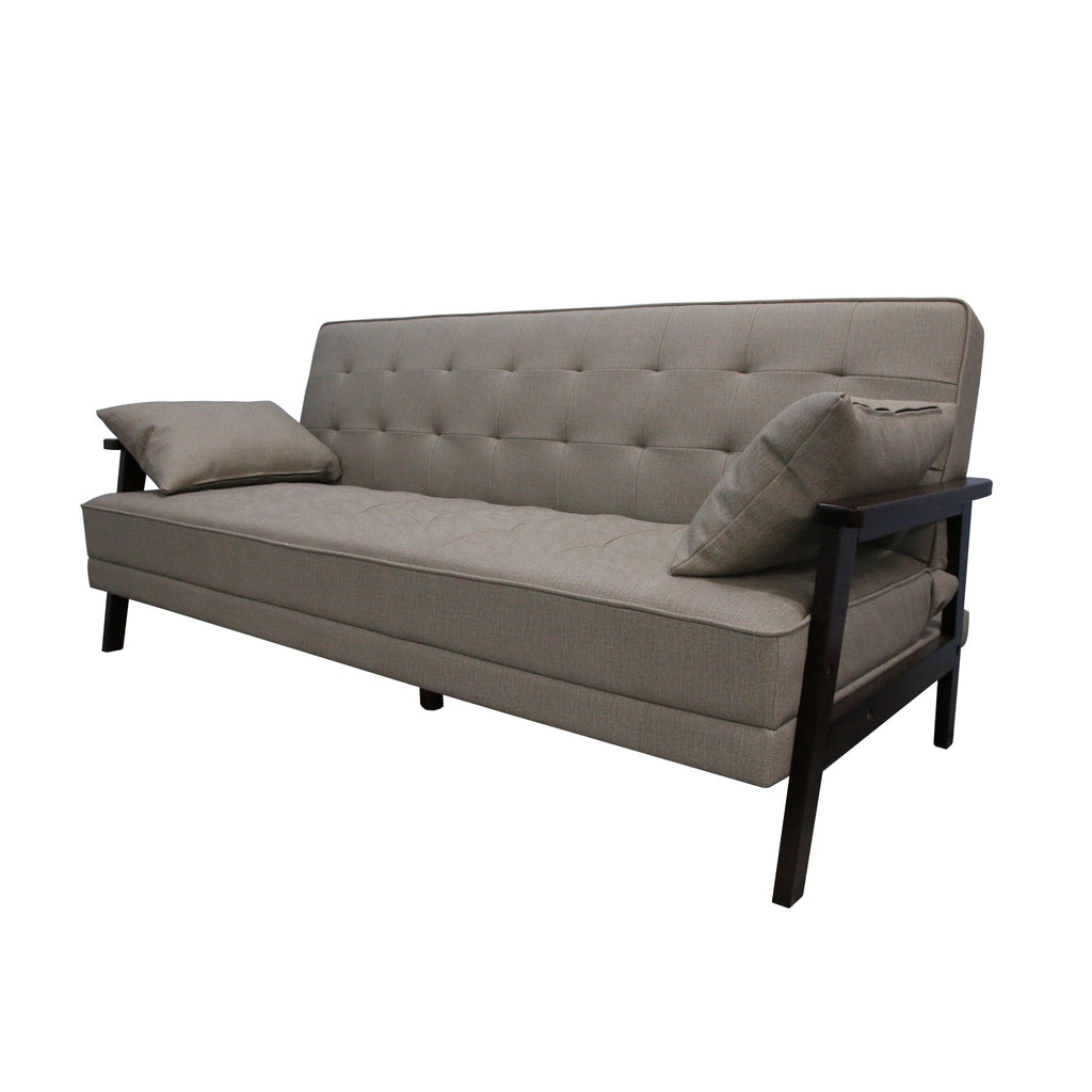 WIIS' IDEA™ Natural Fiber Leather Sofa Bed With Wood Armrest - Beige