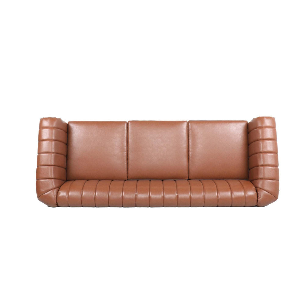 WIIS' IDEA™ PU Leather Chesterfield 3 Seaters Sofa With Rolled Arm - Brown