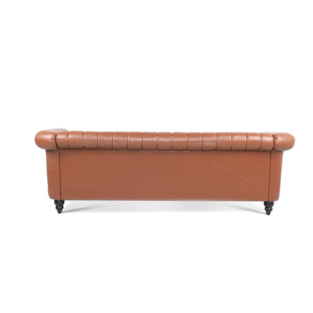 WIIS' IDEA™ PU Leather Chesterfield 3 Seaters Sofa With Rolled Arm - Brown
