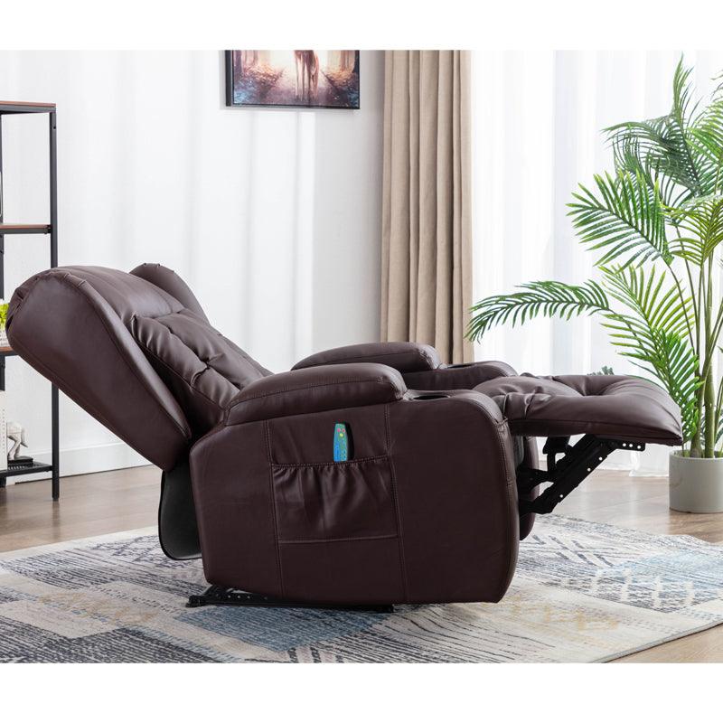 PU Recliner Vibration Massage Armchair Sofa - Brown