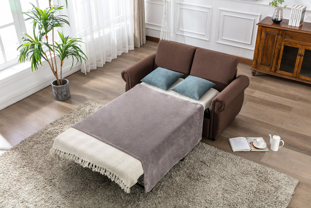 WIIS' IDEA™ Pull Out Sleeper Sofa Bed With Twin Size Memory Mattress - Brown