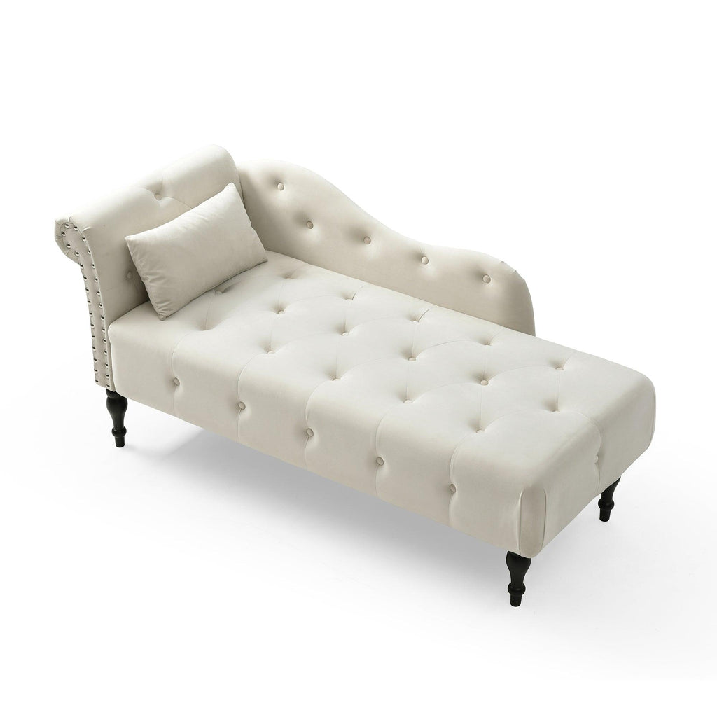 Velvet Chaise Lounge With Soft Upholstery,Tufted Buttons - Beige