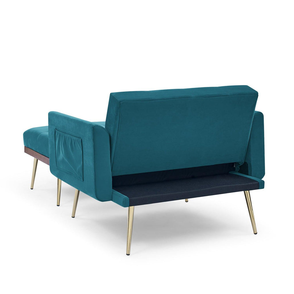 Velvet Recline Armchair Sofa With Ottoman, Two Arm Pocket  - Teal Blue