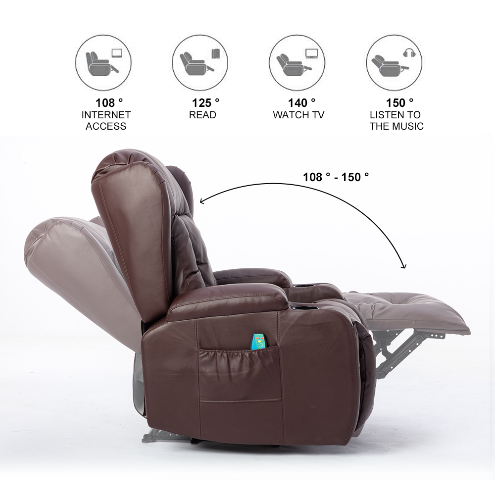 PU Recliner Vibration Massage Armchair Sofa - Brown