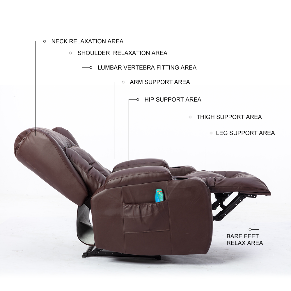 PU Recliner Vibration Massage Armchair Sofa - Brown