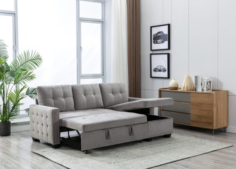 WIIS' IDEA™ Reversible  L-Shape Sectional Storage Sleeper Sofa Bed With Storage