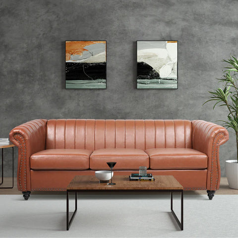  leather three-seat Chesterfield sofa,