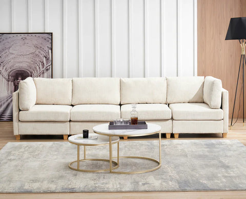 WIIS' IDEA™ Modern Corduroy Fabric L-Shaped Sofa - Beige