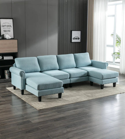 WIIS' IDEA™ Modern Living Room Fabric Sectional Sofa - Light Blue