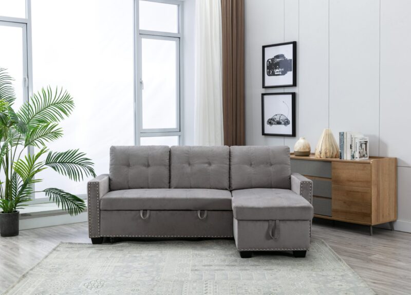 WIIS' IDEA™ Reversible  L-Shape Sectional Storage Sleeper Sofa Bed With Storage