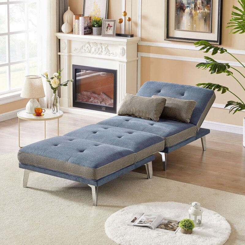 WIIS' IDEA™ 2 PCS Modular Sectional Convertible Sofa Bed - Blue