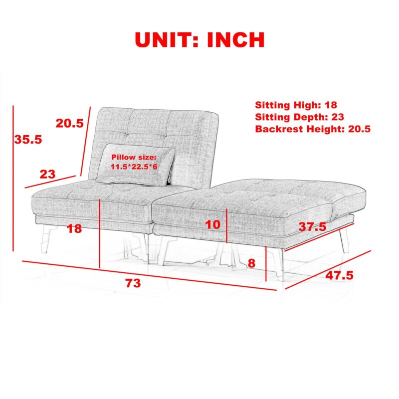 WIIS' IDEA™ 2 PCS Modular Sectional Convertible Sofa Bed - Blue