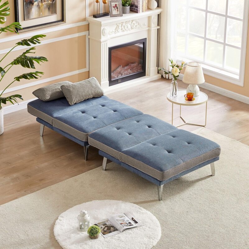 WIIS' IDEA™ 2 PCS Modular Sectional Convertible Sofa Bed - Blue