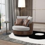 WIIS' IDEA™ 360 Degree Swivel Round Armchair Sofa - Light Grey&Brown