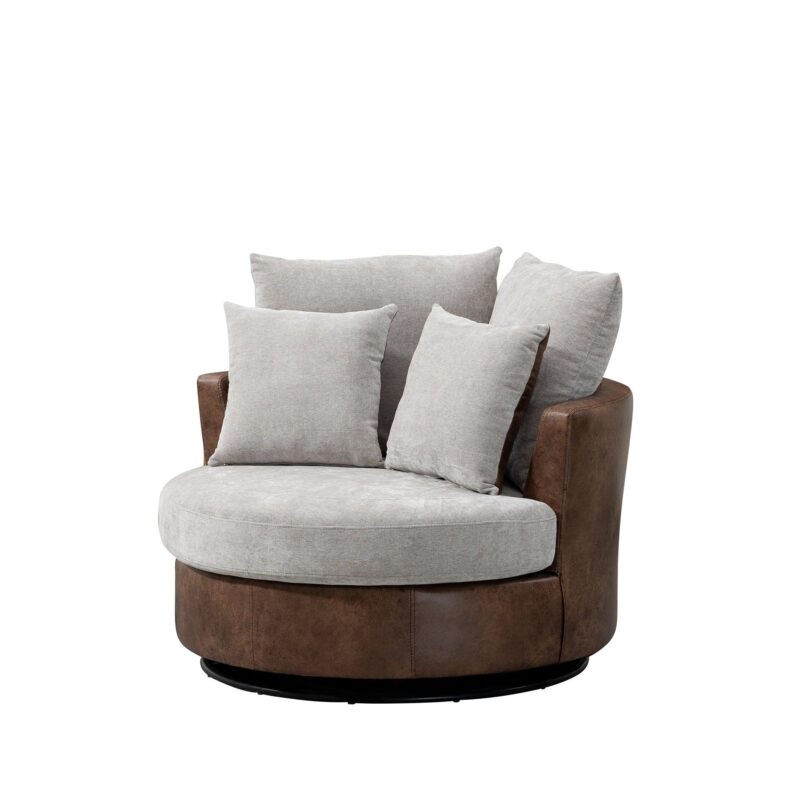 WIIS' IDEA™ 360 Degree Swivel Round Armchair Sofa - Light Grey&Brown