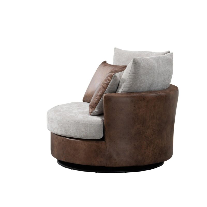 WIIS' IDEA™ 360 Degree Swivel Round Armchair Sofa - Light Grey&Brown