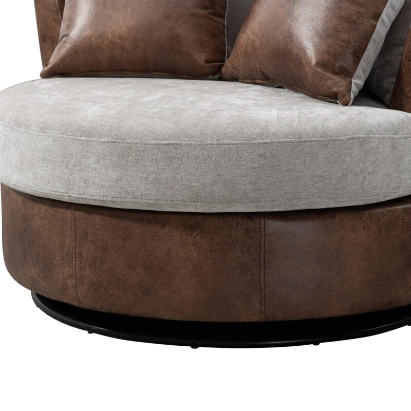 WIIS' IDEA™ 360 Degree Swivel Round Armchair Sofa - Light Grey&Brown