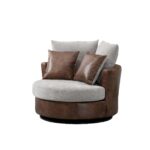 WIIS' IDEA™ 360 Degree Swivel Round Armchair Sofa - Light Grey&Brown