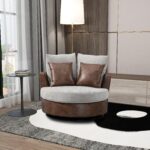 WIIS' IDEA™ 360 Degree Swivel Round Armchair Sofa - Light Grey&Brown