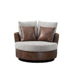 WIIS' IDEA™ 360 Degree Swivel Round Armchair Sofa - Light Grey&Brown