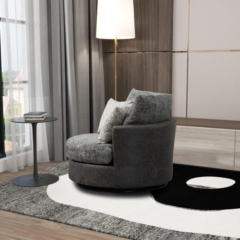 WIIS' IDEA™ 360 Degree Swivel Round Armchair Sofa - Valley Grey&Dark Grey